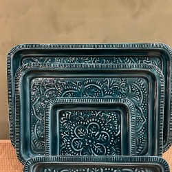 Rect tray dark cyan S/4 mandala  