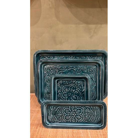 Rect tray dark cyan S/4 mandala  