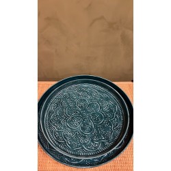 Round tray dark cyan S/2 mandala  