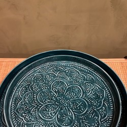 Round tray dark cyan S/2 mandala  
