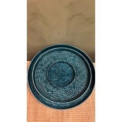 Round tray dark cyan S/3 mandala  