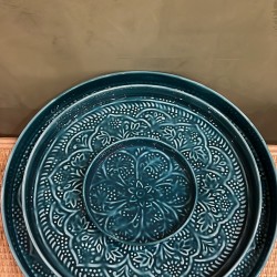 Round tray dark cyan S/3 mandala  