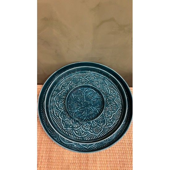 Round tray dark cyan S/3 mandala  