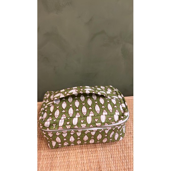Green, White fish Square  Vanity bag 