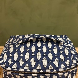 Dark Blue,white fish square vanity bag 