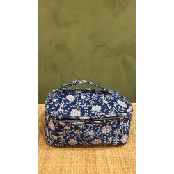 Blue, White Flowers Square Vanity Bag 