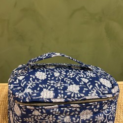 Blue, White Flowers Square Vanity Bag 