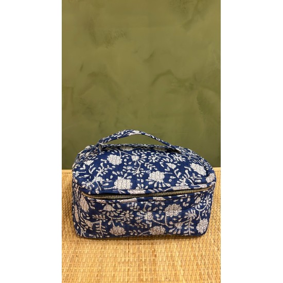 Blue, White Flowers Square Vanity Bag 