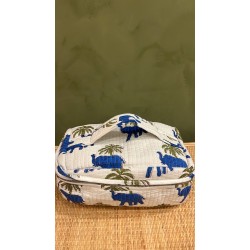 White,Blue Elephants Square Vanity Bag 