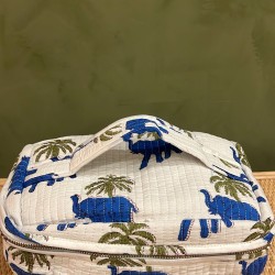 White,Blue Elephants Square Vanity Bag 