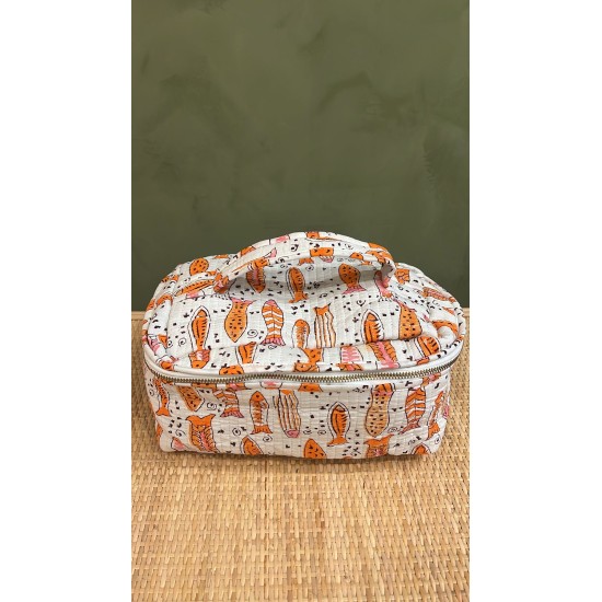White,Orange fish Square Vanity Bag 
