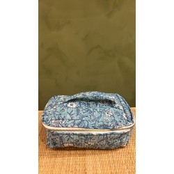 Turquoise,Blue Flowers Square Vanity Bag 