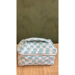 White, Green Elephants Square Vanity Bag 