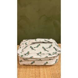 White, Green Birds Square Vanity Bag 
