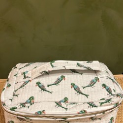 White, Green Birds Square Vanity Bag 