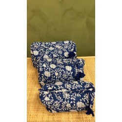 Blue,White  Flowers Toiletry Bags S/3 