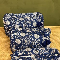 Blue,White  Flowers Toiletry Bags S/3 