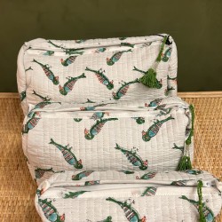 White,Green Birds Toiletry Bags S/3 