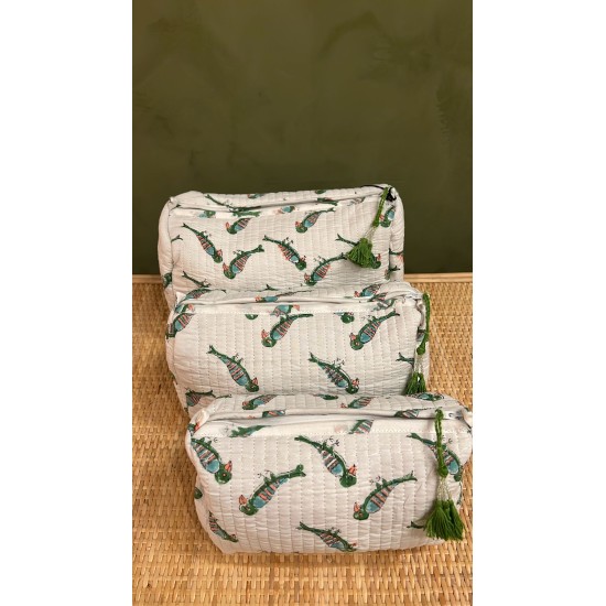 White,Green Birds Toiletry Bags S/3 