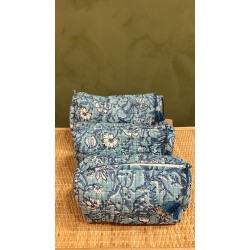 Turquoise,Blue Flowers Toiletry Bags S/3 