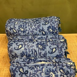 Blue, Dark Blue Flowers Toiletry Bags S/3 