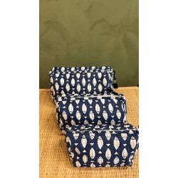 Dark Blue,White fish Toiletry Bags S/3 