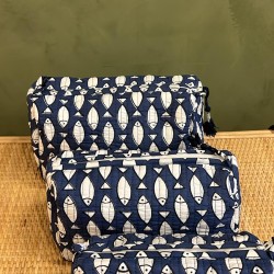 Dark Blue,White fish Toiletry Bags S/3 