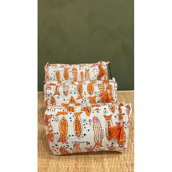 White,Orange Fish Toiletry Bags S/3 