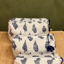 White,Blue Shells Toiletry Bags S/3 