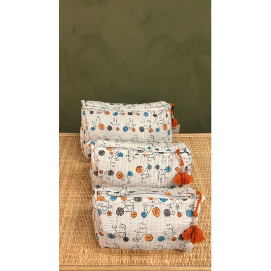White Bicycle Toiletry Bags S/3 
