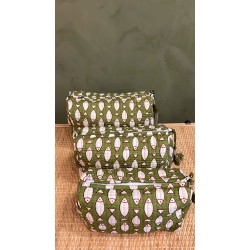 Green, White fish Toiletry Bags S/3 