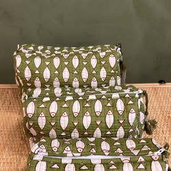 Green, White fish Toiletry Bags S/3 