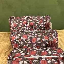 Maroon/Purple,Red flowers  Toiletry Bags S/3 