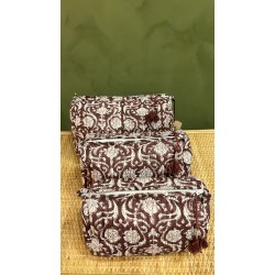 Maroon,White Flowers Toiletry Bags S/3 