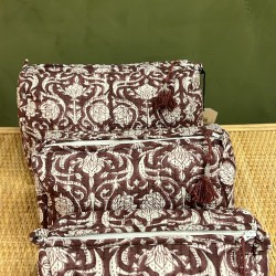 Maroon,White Flowers Toiletry Bags S/3 