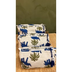 White,Blue Elephants Toiletry Bags S/3 
